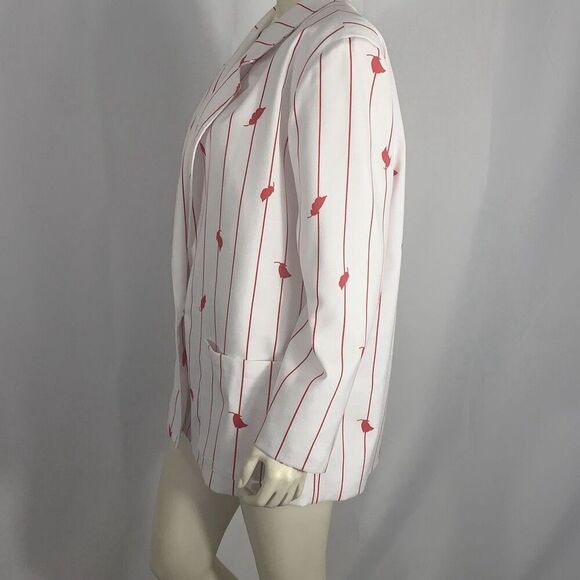 Vintage Tan Jay White Cherry Red Striped Blazer Jacket Women’s Size 18 - Picture 6 of 13